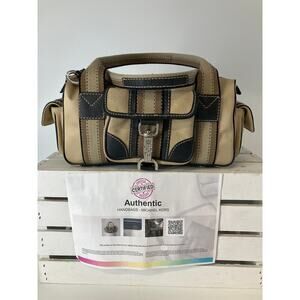 MICHAEL KORS SATIN, CANVAS STRIPED BLINGED MAKEUP DUFFLE BAG